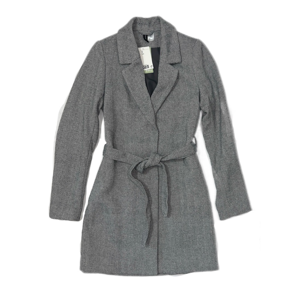 Divided by H&M Women's Overcoat – XS Striped PAttern Wood Gray White